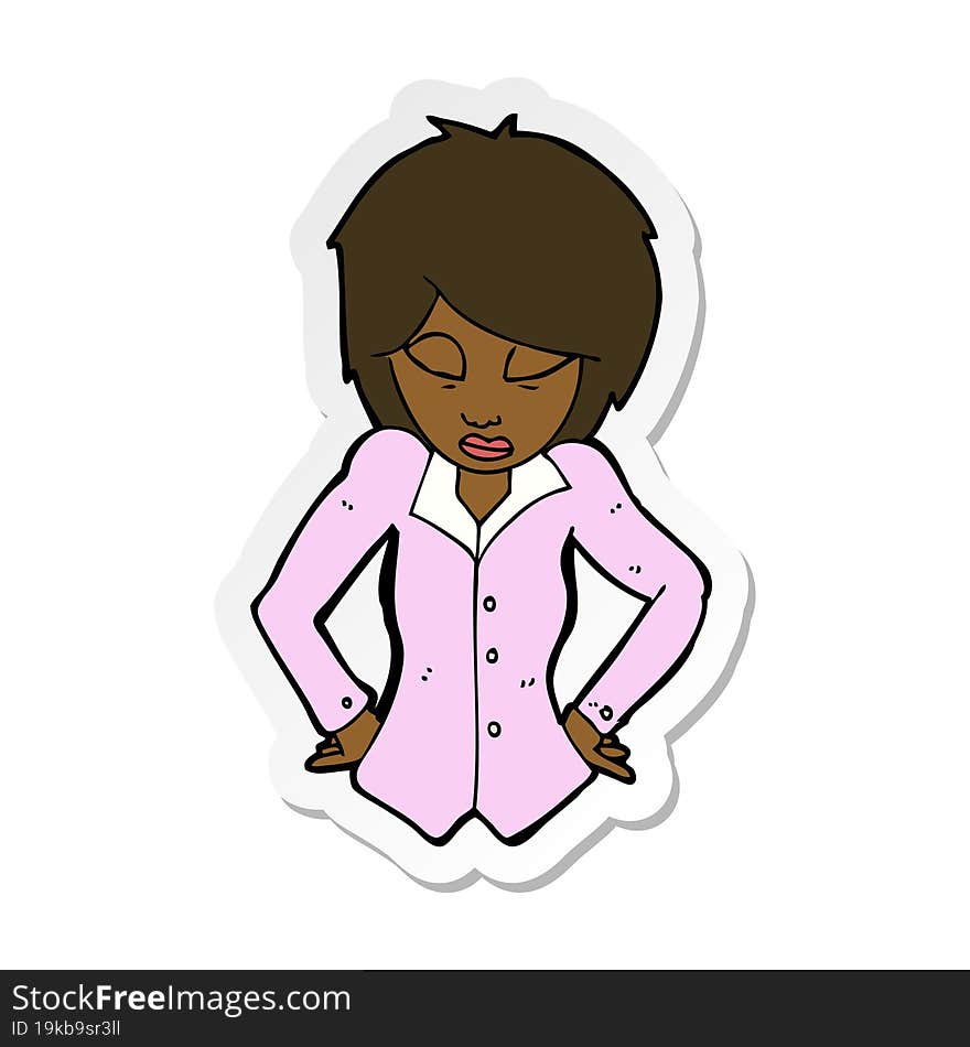 Sticker Of A Cartoon Woman With Hands On Hips