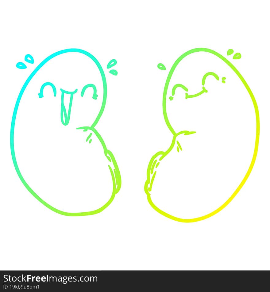 Cold Gradient Line Drawing Cartoon Happy Kidneys