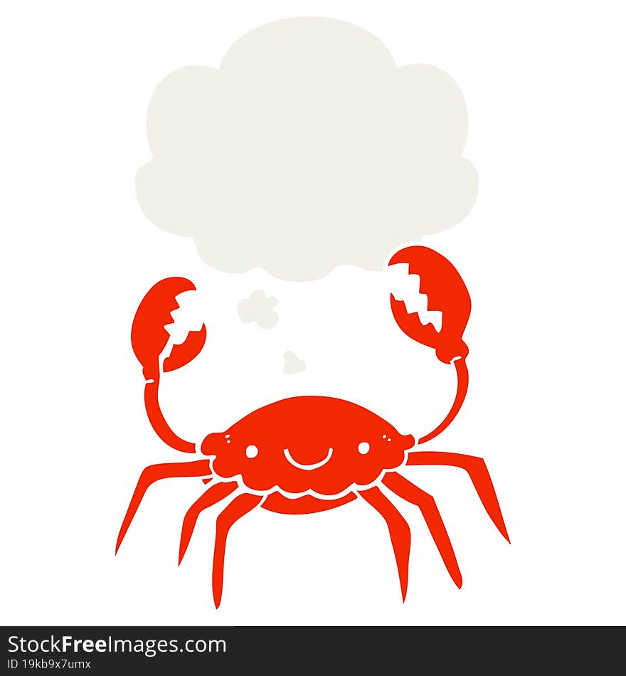 cartoon crab and thought bubble in retro style