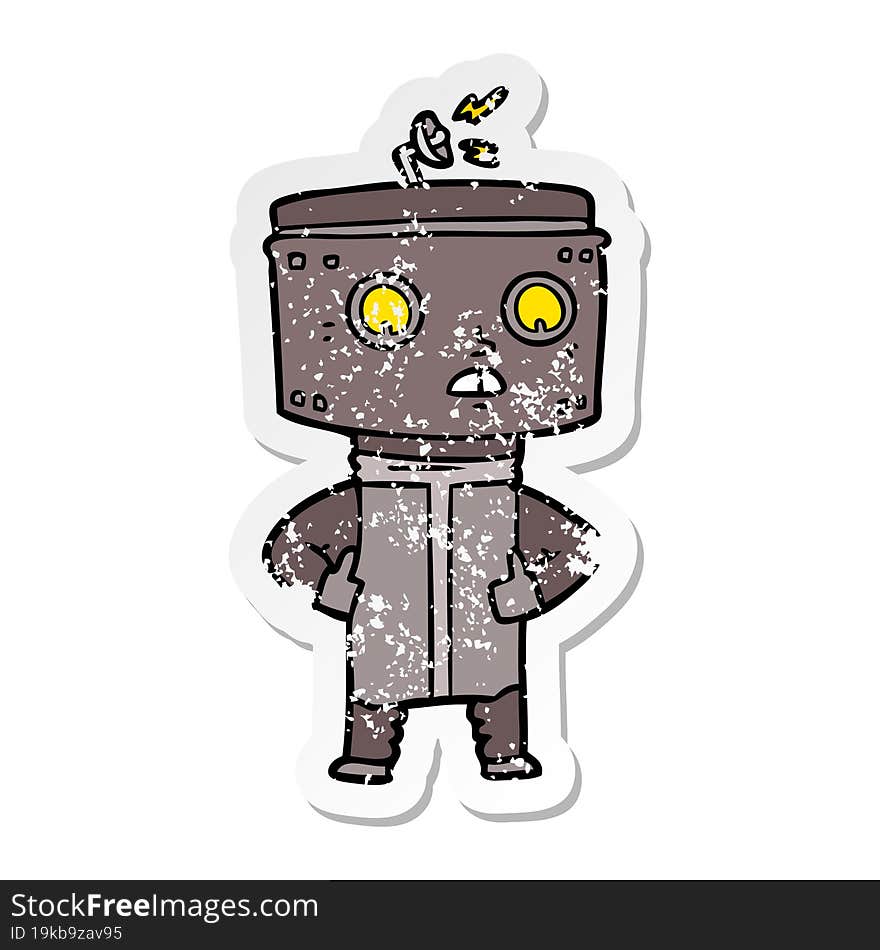 distressed sticker of a cartoon robot