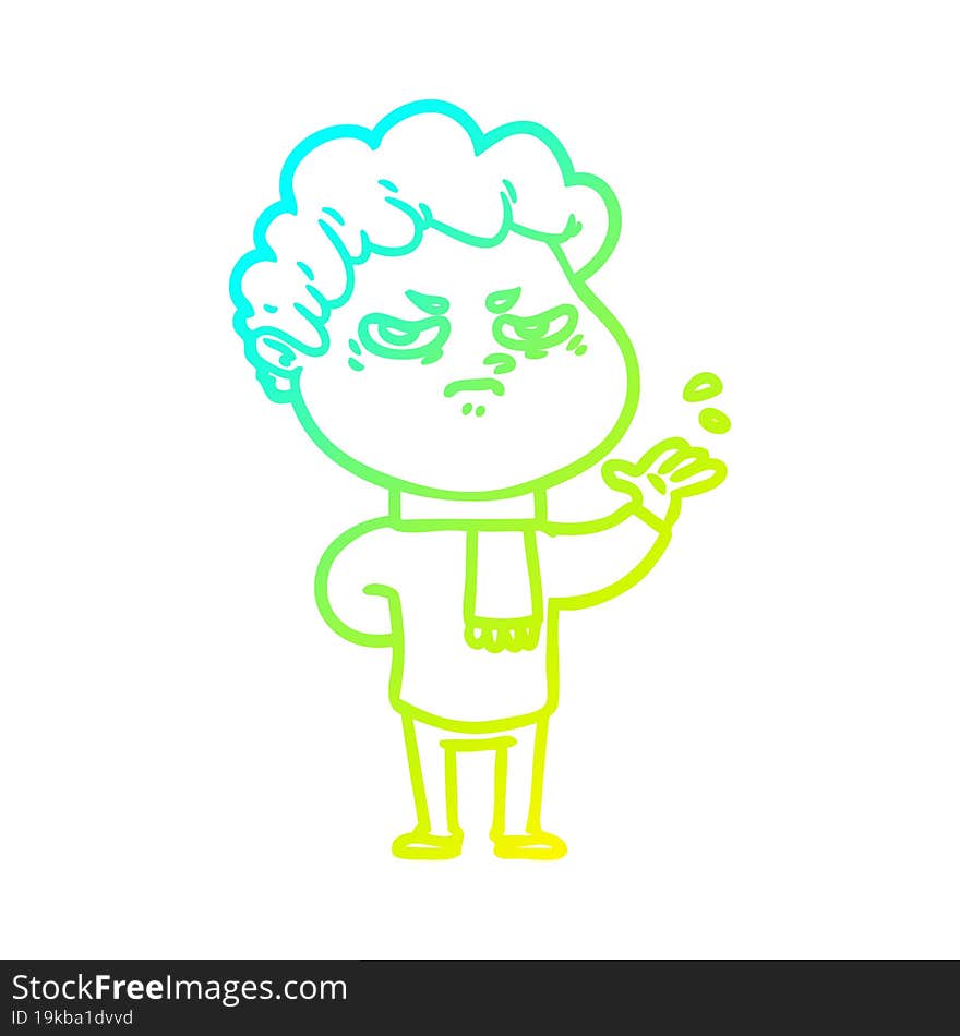 cold gradient line drawing cartoon angry man