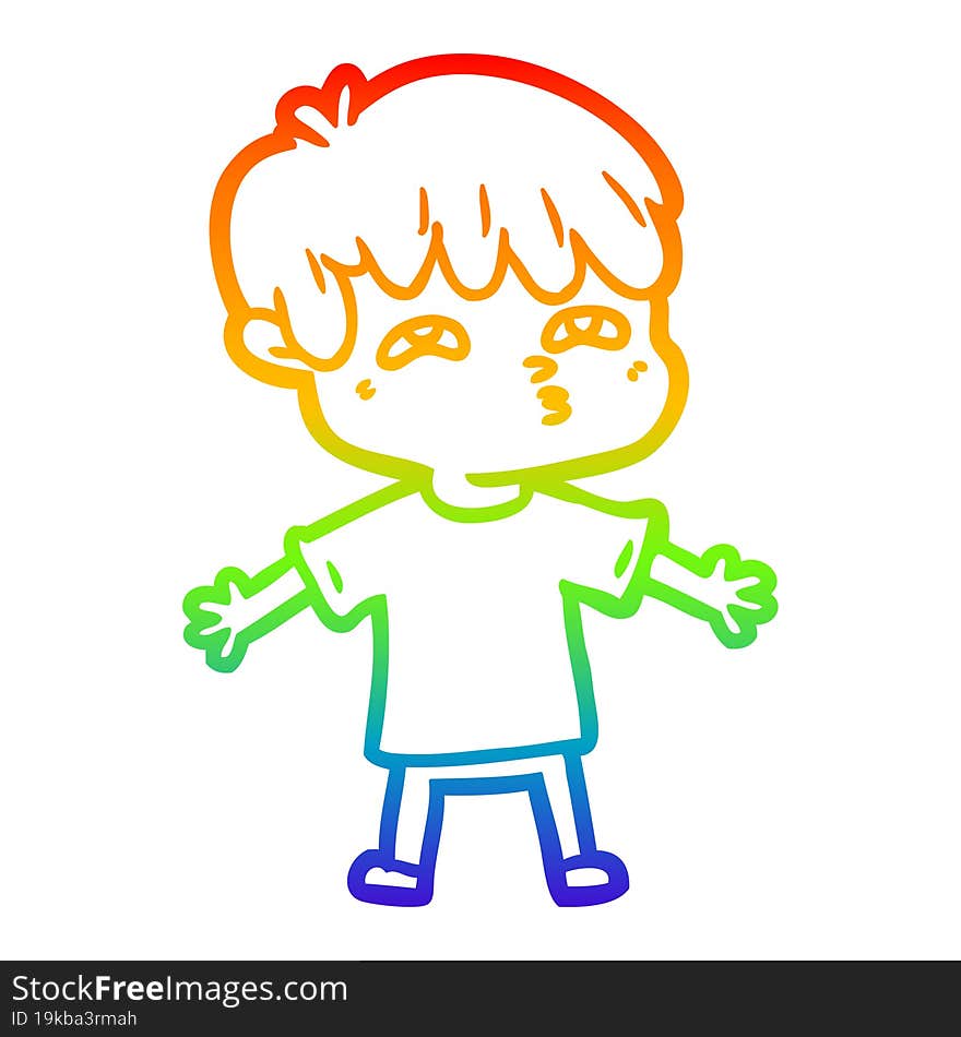 Rainbow Gradient Line Drawing Cartoon Man Confused