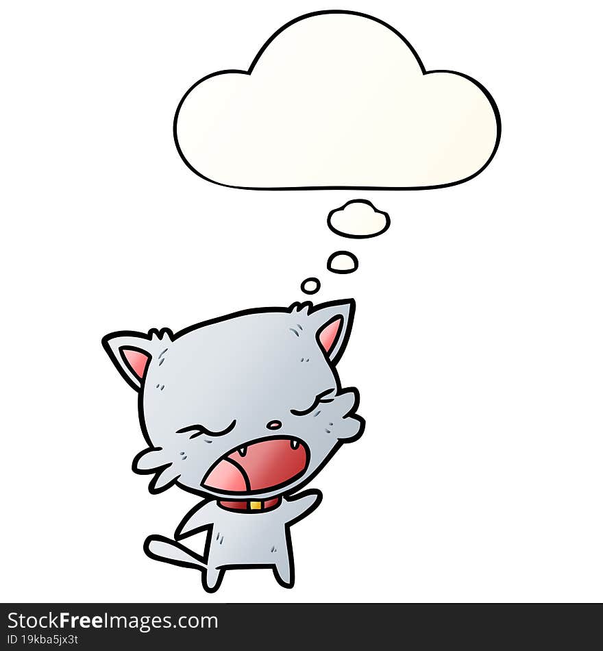 cartoon cat talking and thought bubble in smooth gradient style