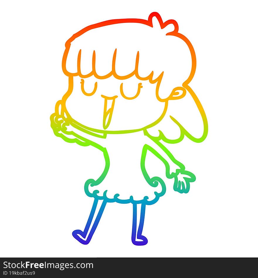 rainbow gradient line drawing of a cartoon woman