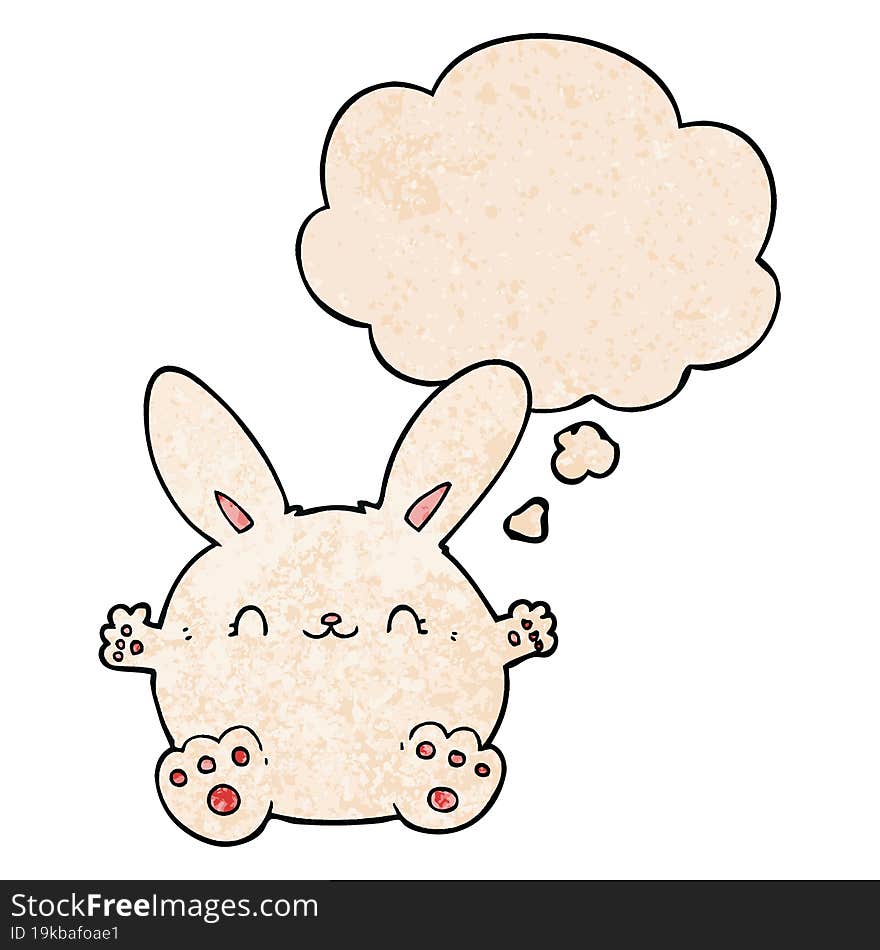 cute cartoon rabbit and thought bubble in grunge texture pattern style