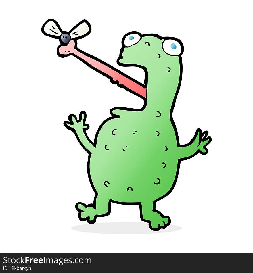 cartoon frog catching fly