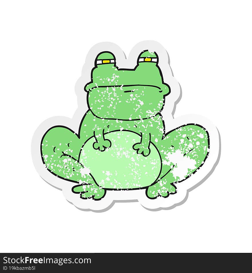 retro distressed sticker of a cartoon frog