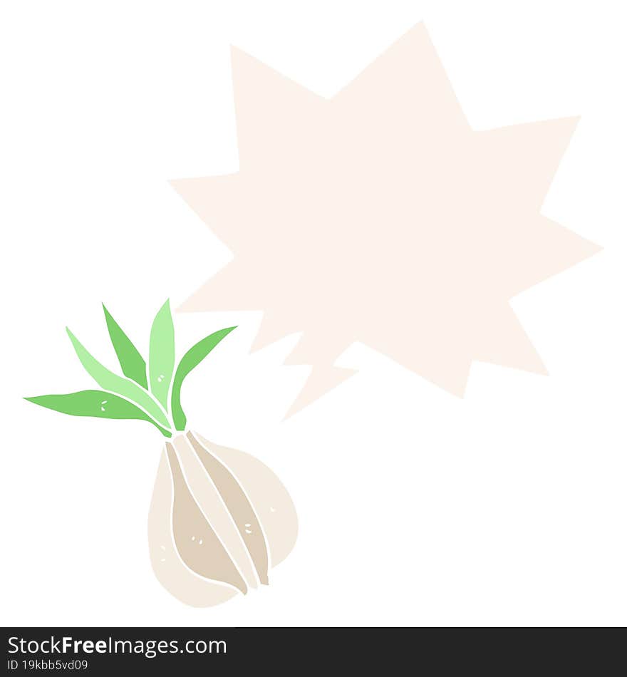 cartoon onion with speech bubble in retro style