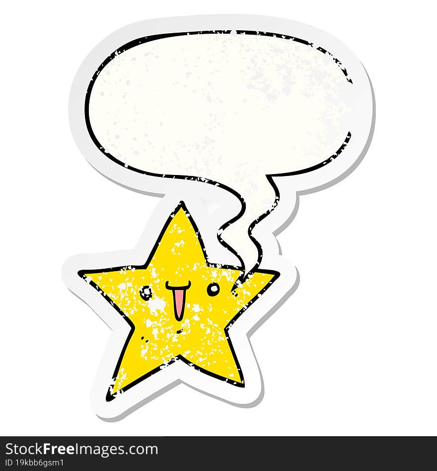 Cute Cartoon Star And Speech Bubble Distressed Sticker