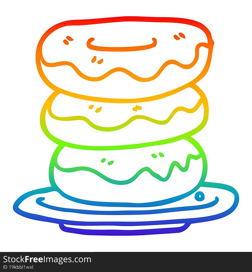 rainbow gradient line drawing cartoon plate of donuts