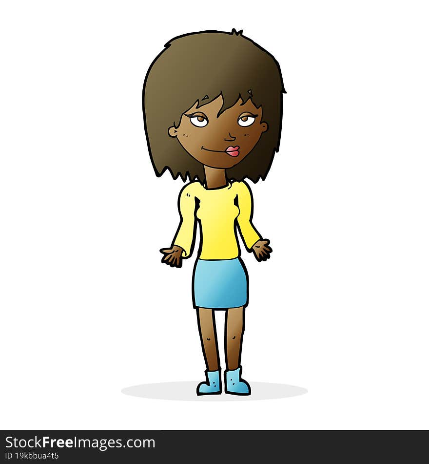 cartoon woman shrugging shoulders