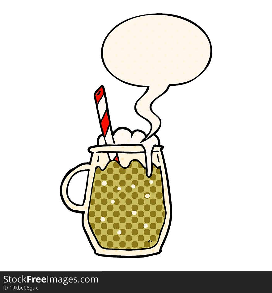 cartoon glass of root beer with straw with speech bubble in comic book style. cartoon glass of root beer with straw with speech bubble in comic book style