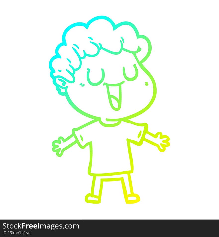 cold gradient line drawing of a laughing cartoon man