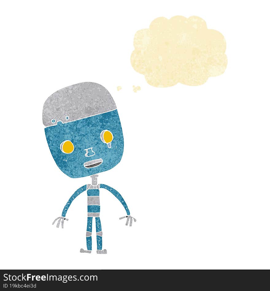 cartoon sad robot with thought bubble