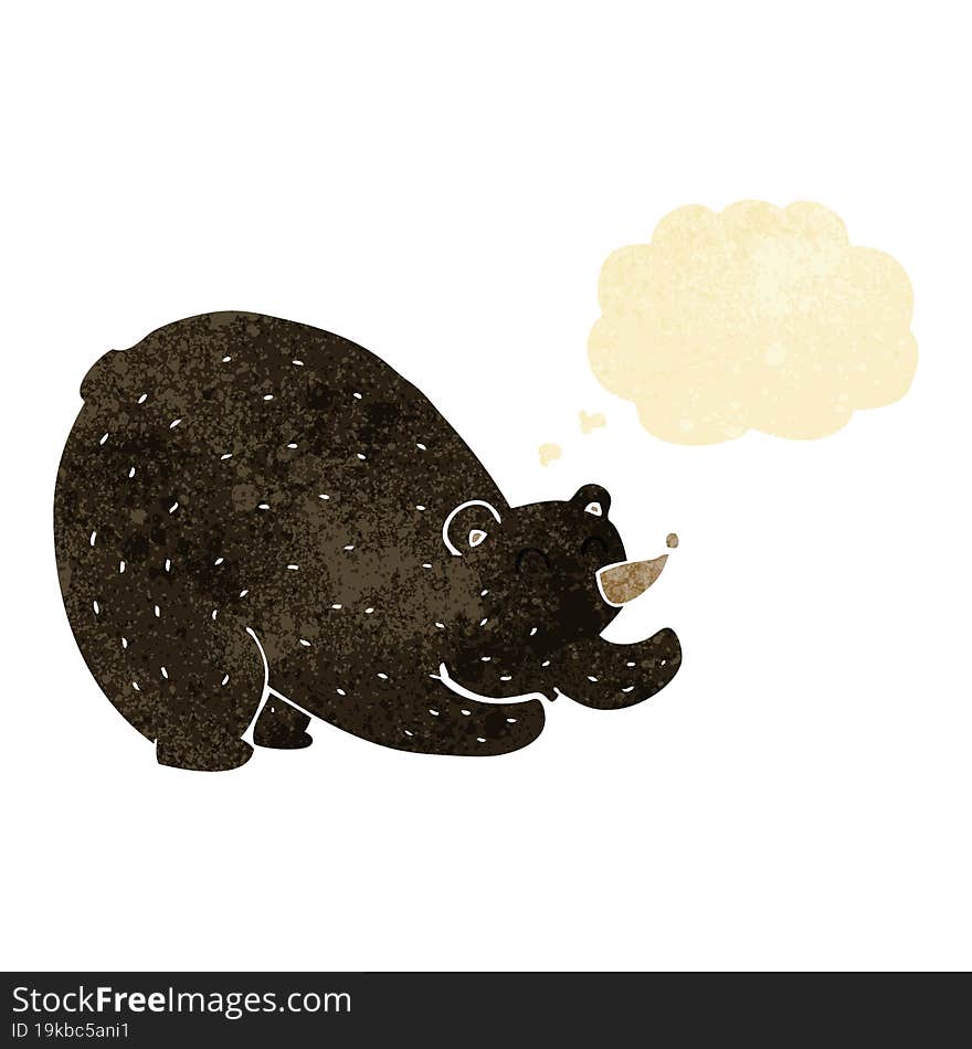 Cartoon Stretching Black Bear With Thought Bubble