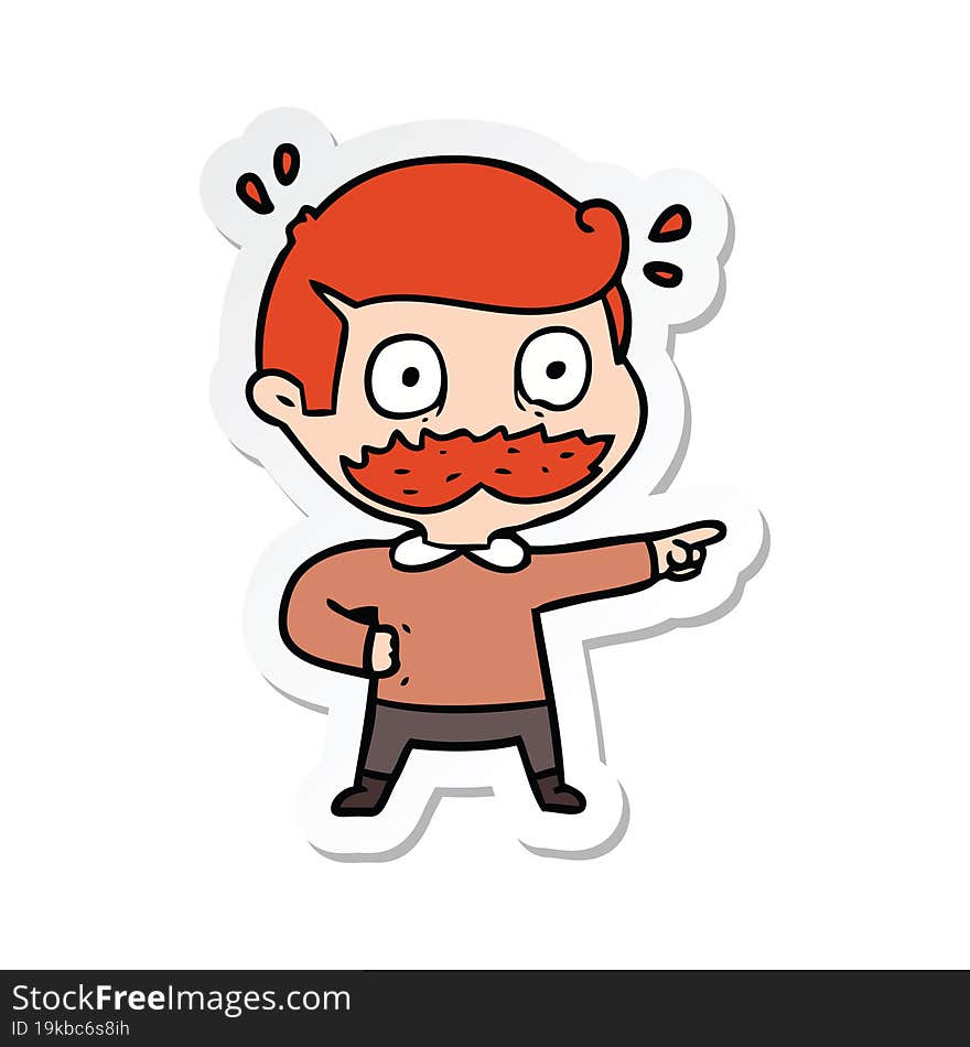 sticker of a cartoon man with mustache shocked