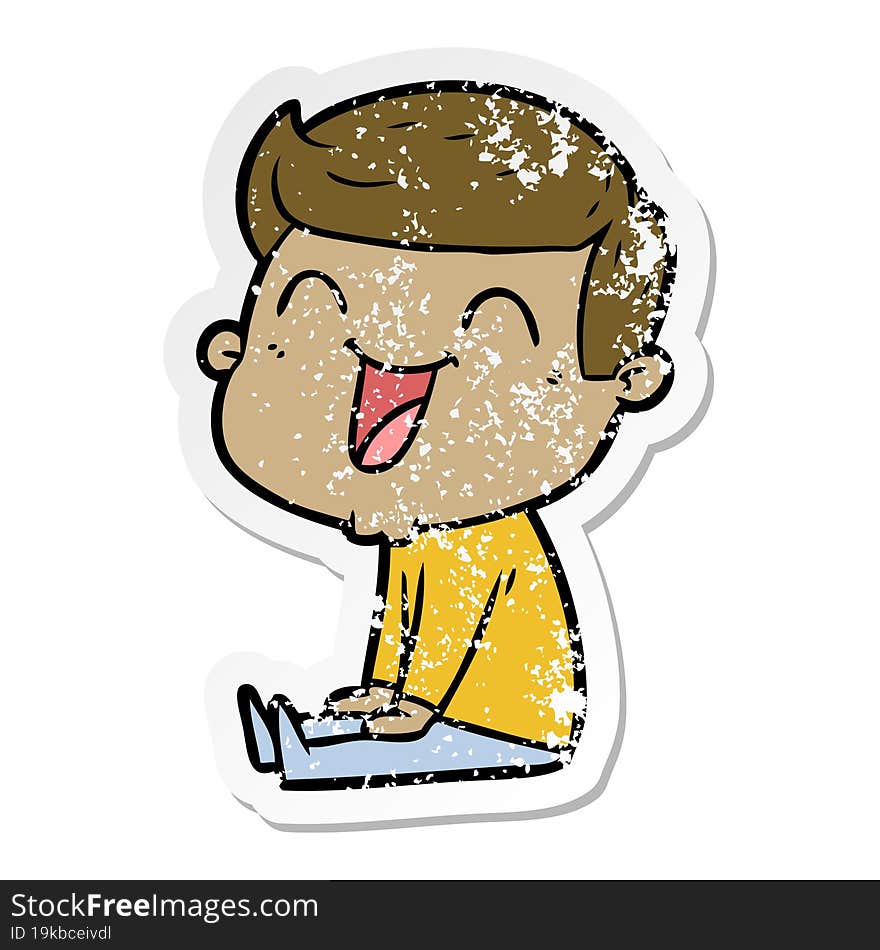 Distressed Sticker Of A Cartoon Man Laughing