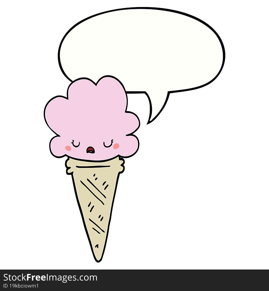 Cartoon Ice Cream And Face And Speech Bubble