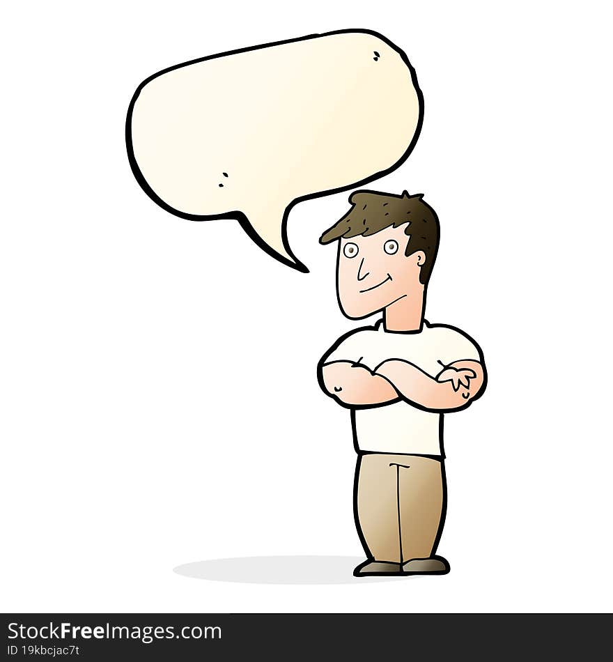 cartoon muscular man with speech bubble