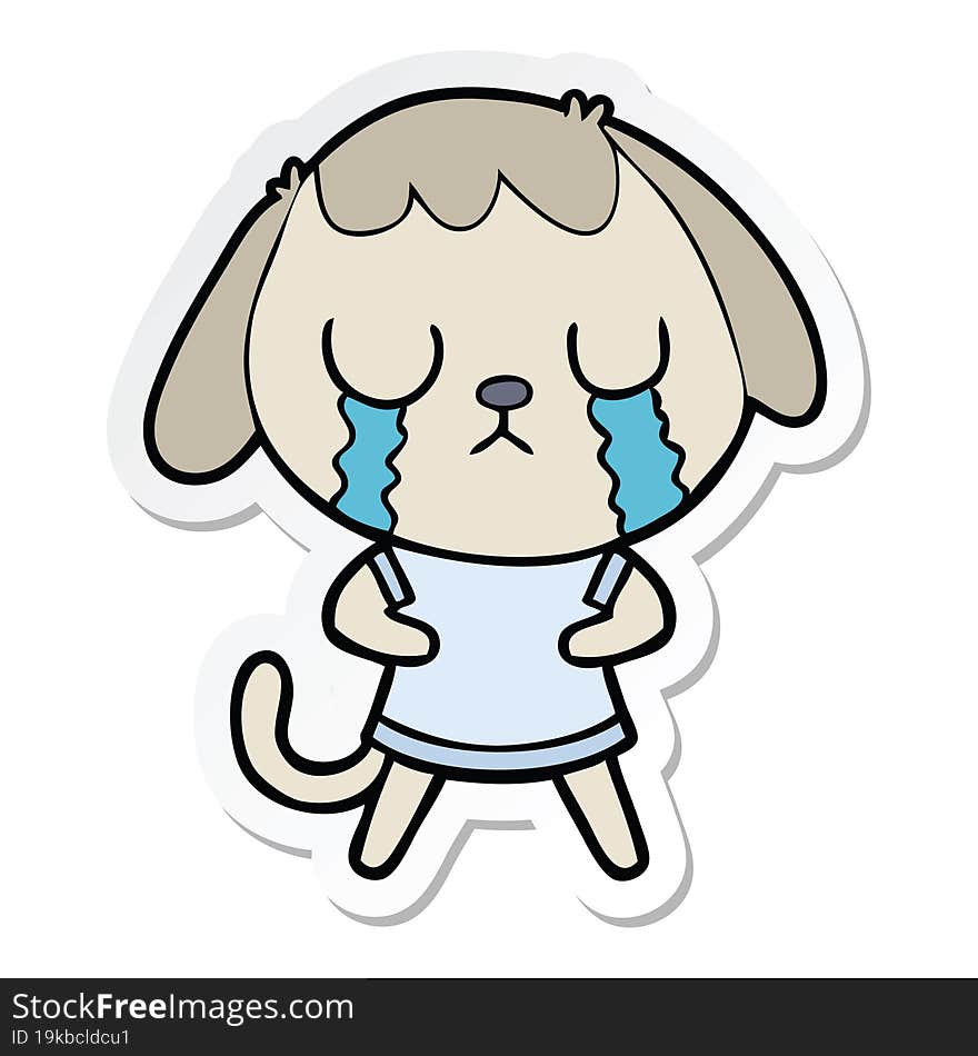 Sticker Of A Cute Cartoon Dog Crying