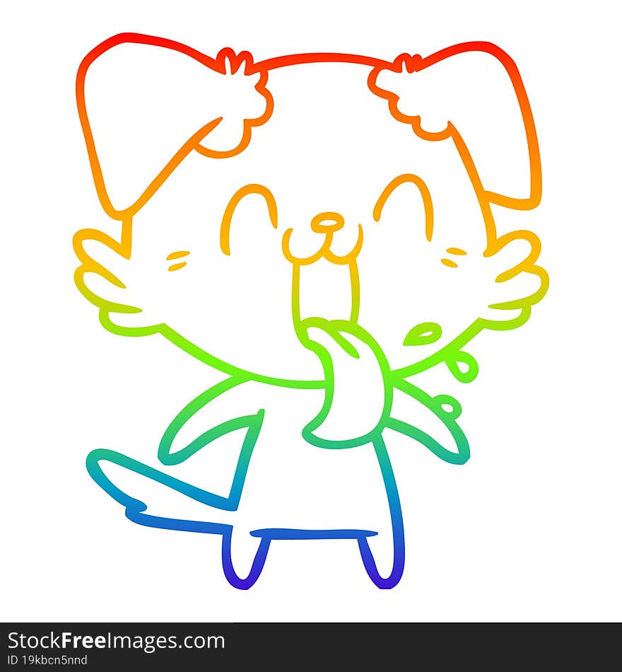 rainbow gradient line drawing of a cartoon panting dog