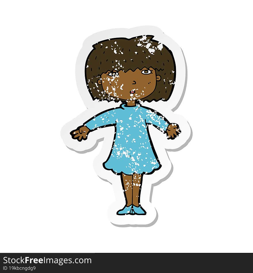 retro distressed sticker of a cartoon surprised woman