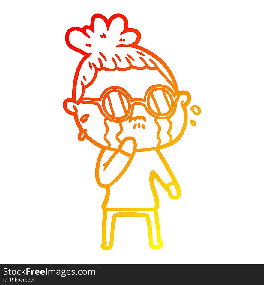 Warm Gradient Line Drawing Cartoon Crying Woman Wearing Spectacles