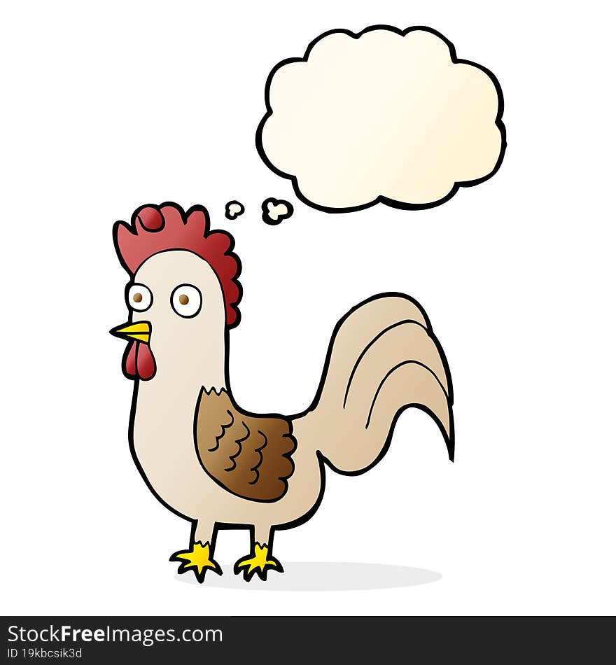 cartoon rooster with thought bubble