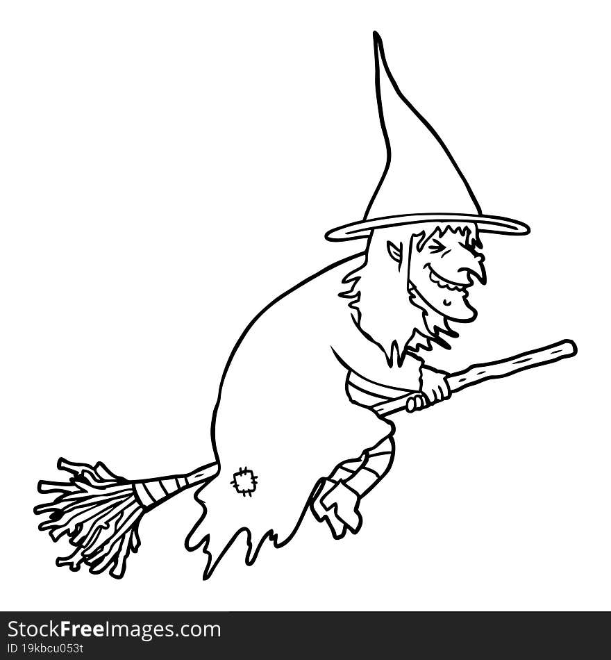 cartoon witch on broom. cartoon witch on broom