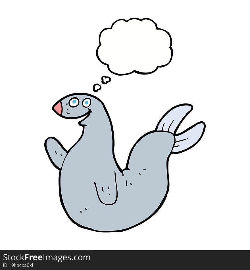 Cartoon Happy Seal With Thought Bubble