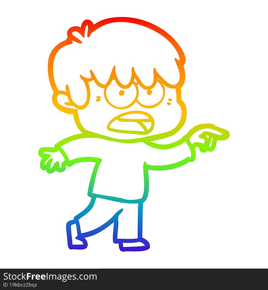 rainbow gradient line drawing worried cartoon boy