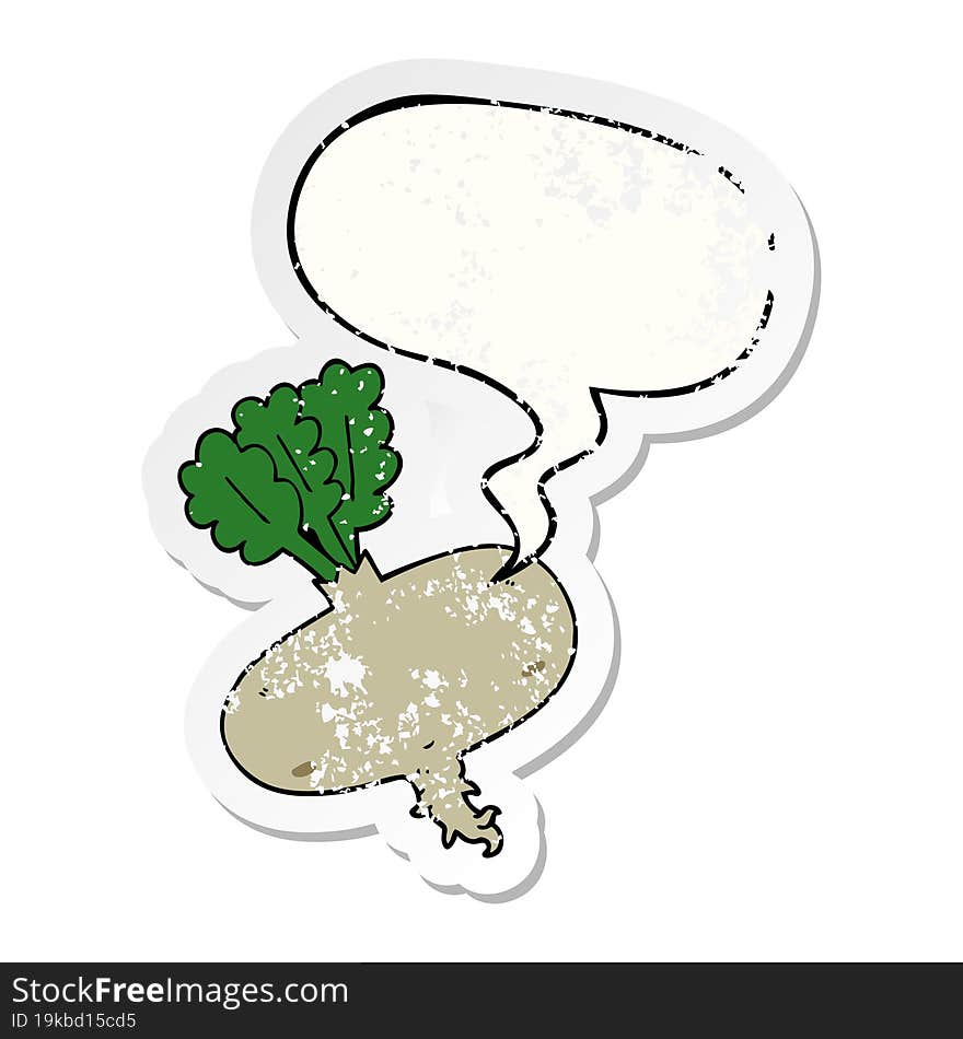 cartoon beetroot with speech bubble distressed distressed old sticker. cartoon beetroot with speech bubble distressed distressed old sticker