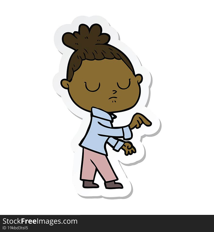 Sticker Of A Cartoon Calm Woman