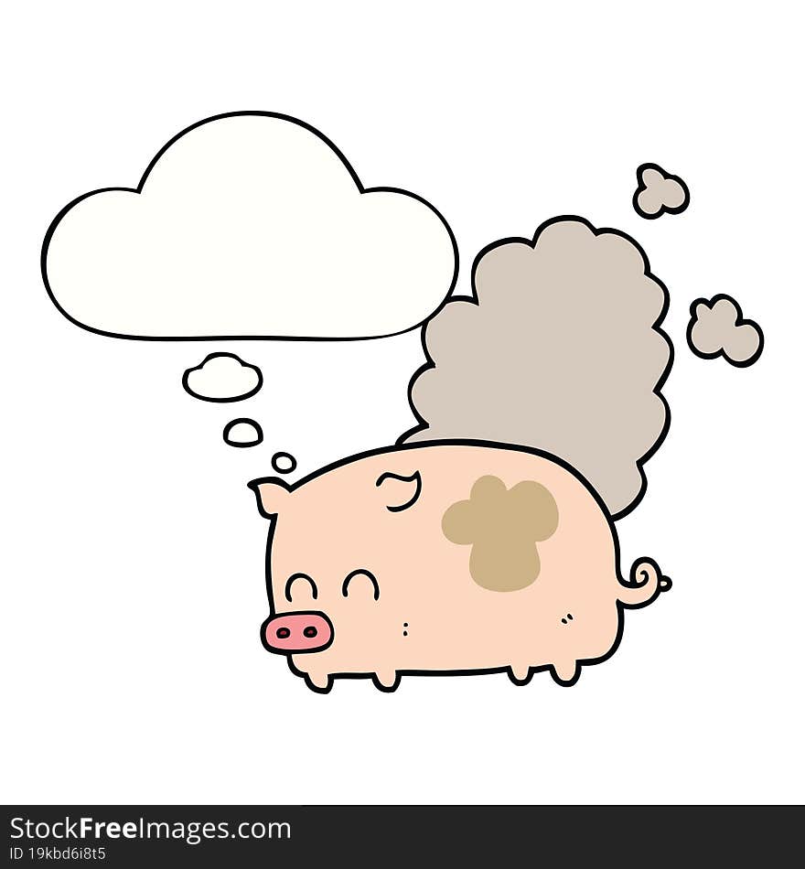 cartoon smelly pig and thought bubble