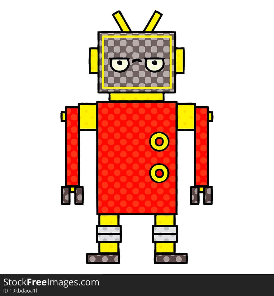 comic book style cartoon of a annoyed robot