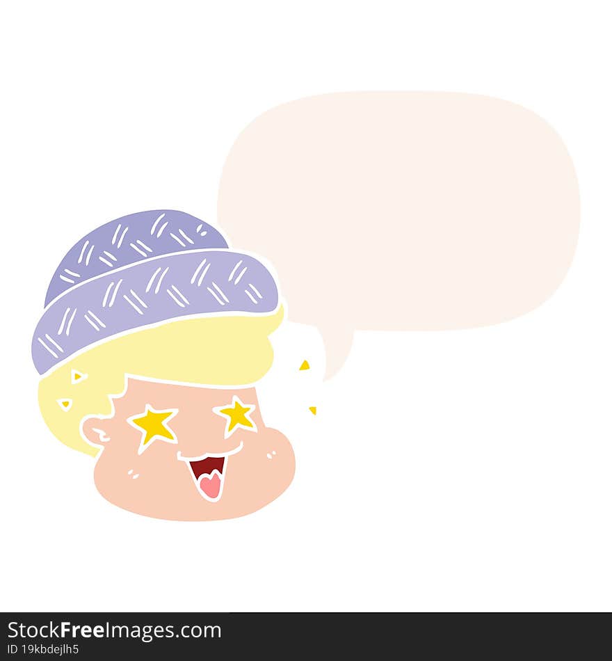 Cartoon Boy Wearing Hat And Speech Bubble In Retro Style