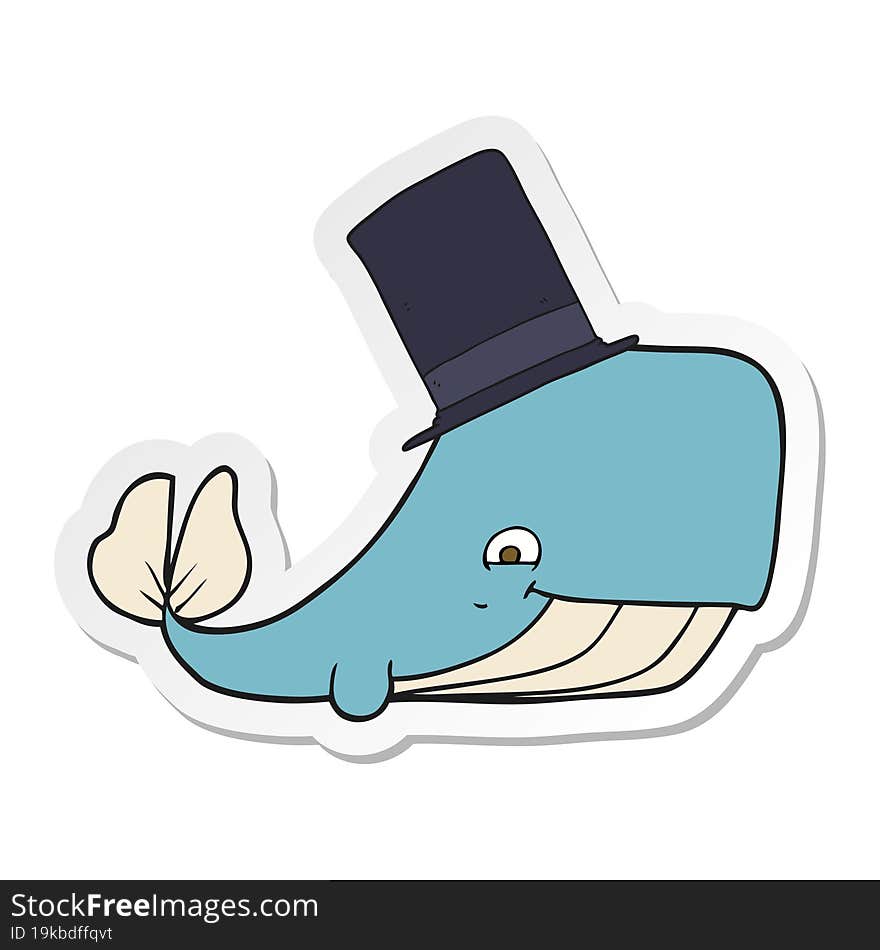 sticker of a cartoon whale in top hat