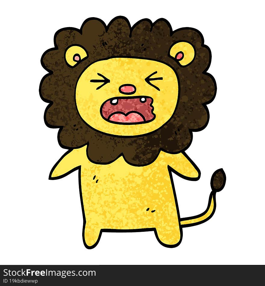 Grunge Textured Illustration Cartoon Roaring Lion