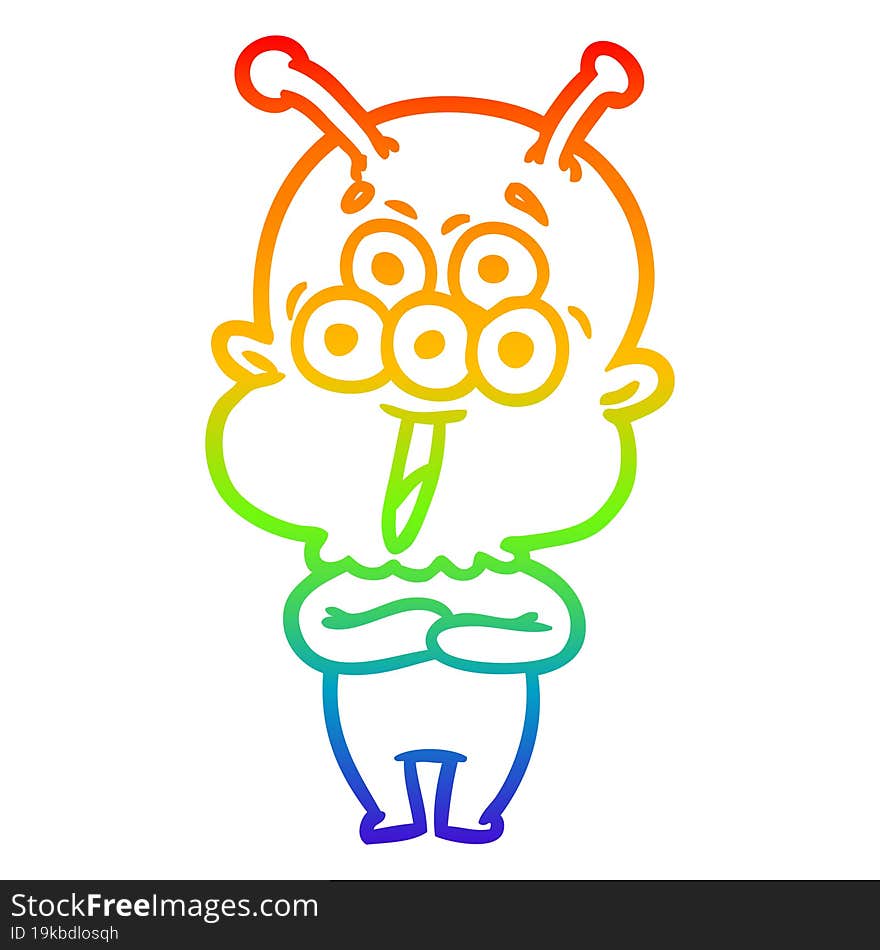 rainbow gradient line drawing happy cartoon alien