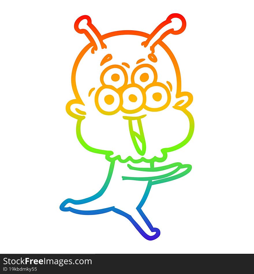 rainbow gradient line drawing happy cartoon alien running