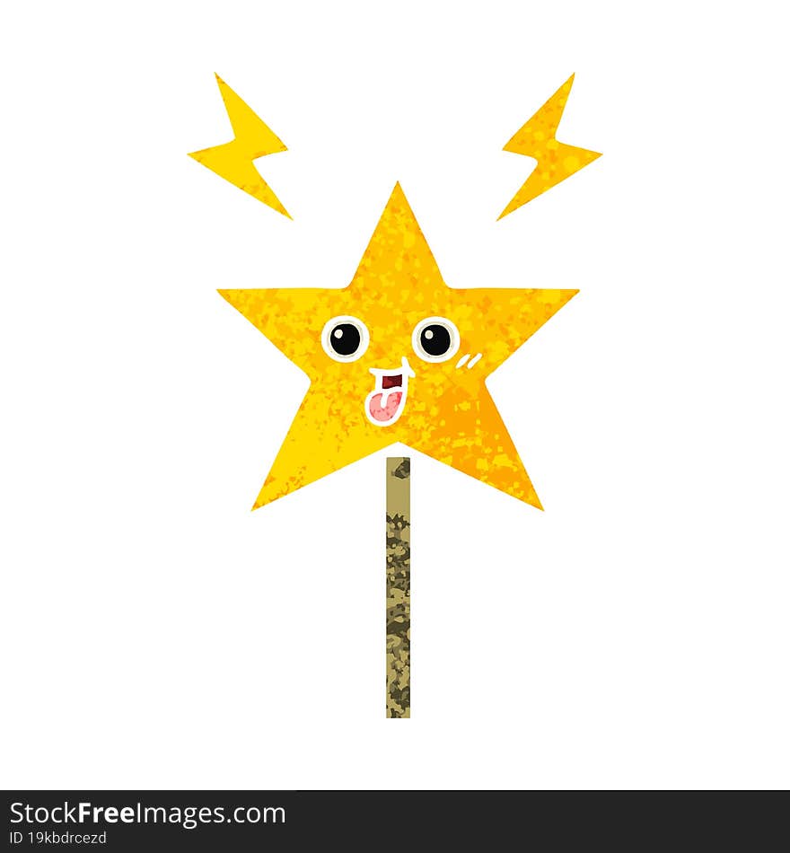 retro illustration style cartoon magic wand