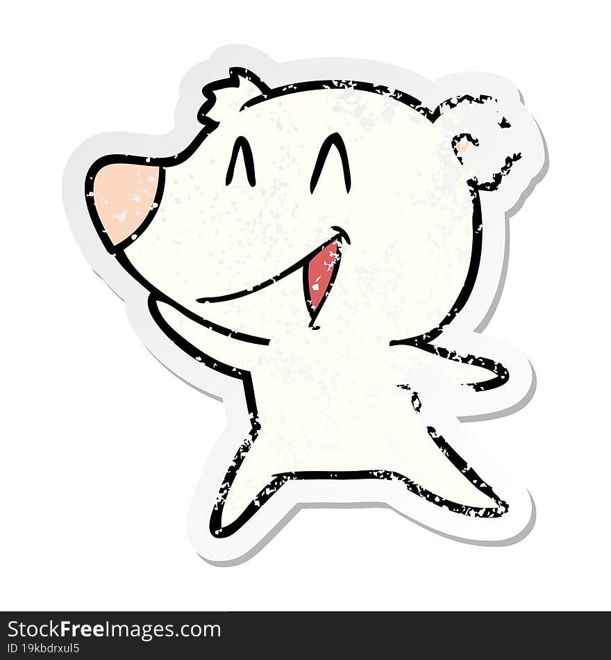 distressed sticker of a laughing polar bear cartoon