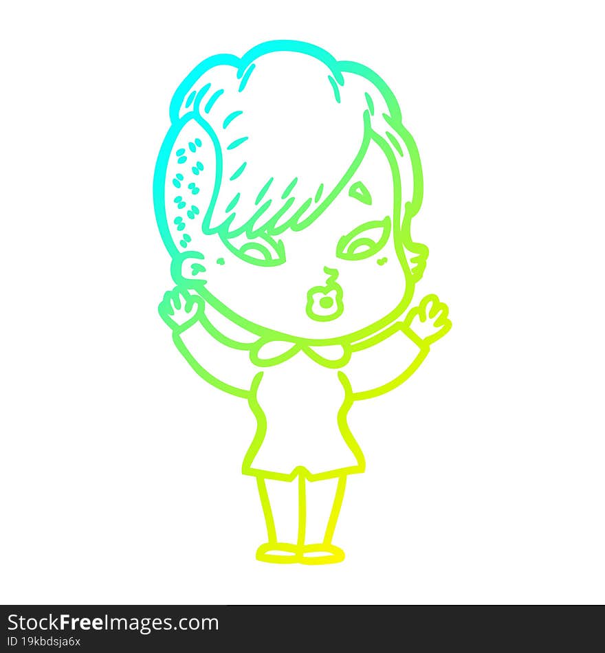 cold gradient line drawing cartoon surprised girl