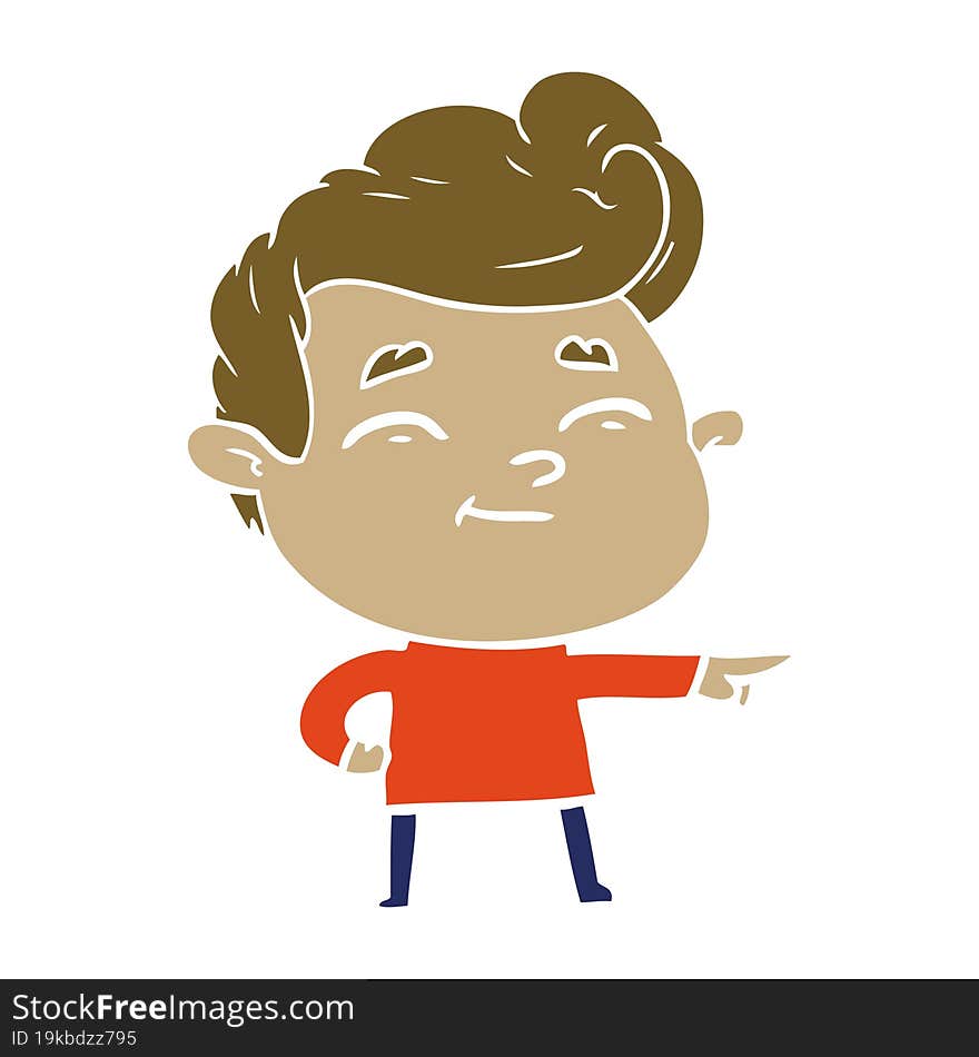 happy flat color style cartoon man pointing