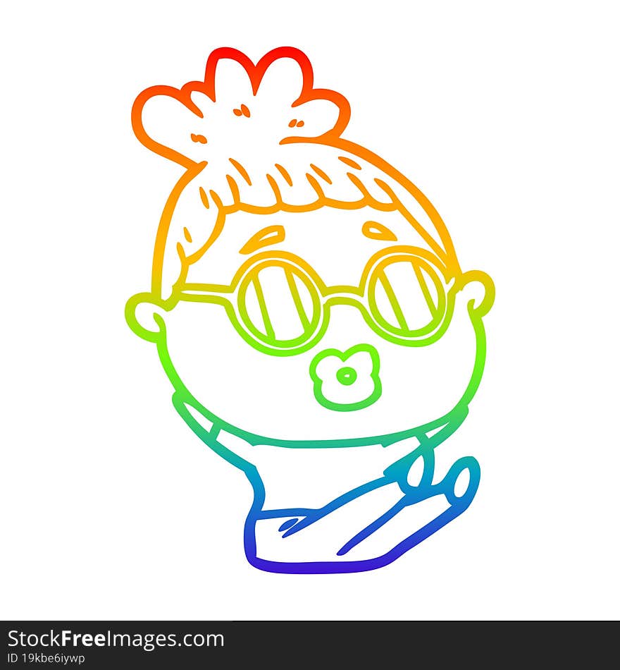 rainbow gradient line drawing cartoon sitting woman wearing spectacles