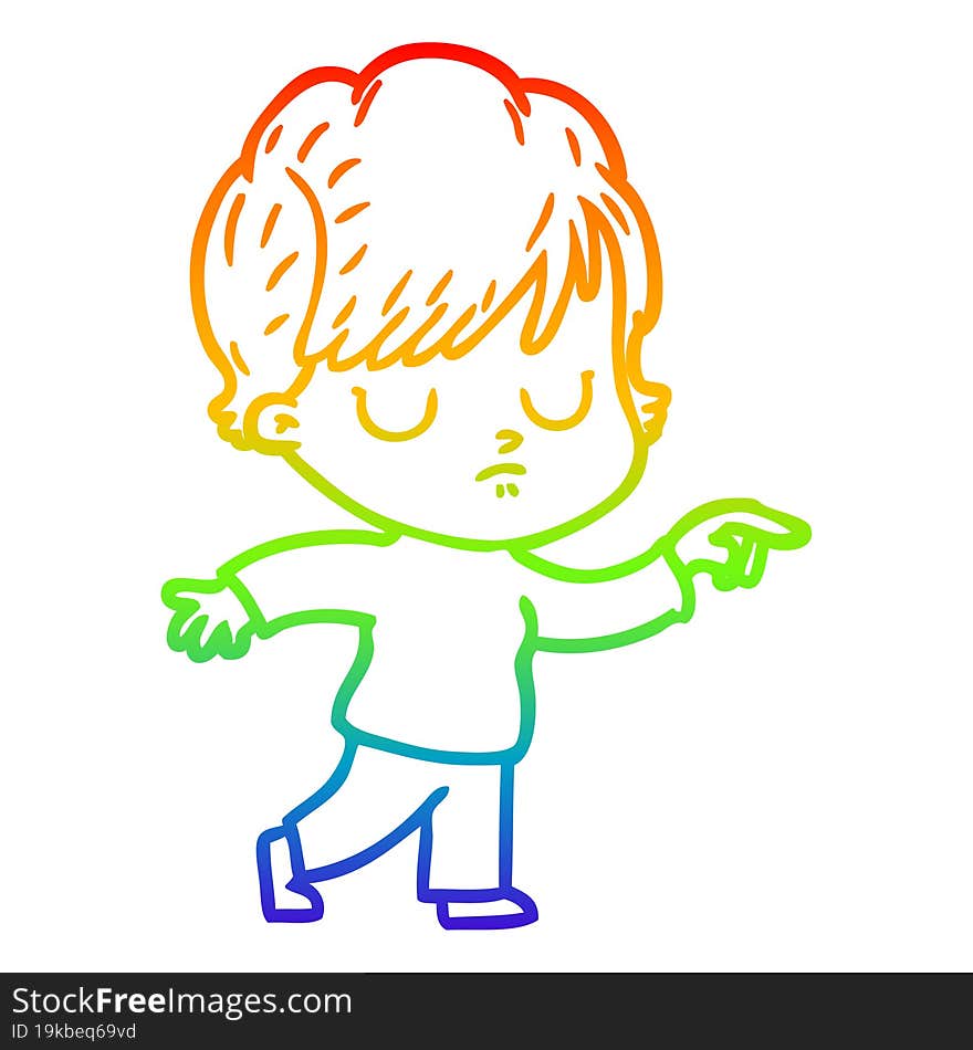 rainbow gradient line drawing of a cartoon woman