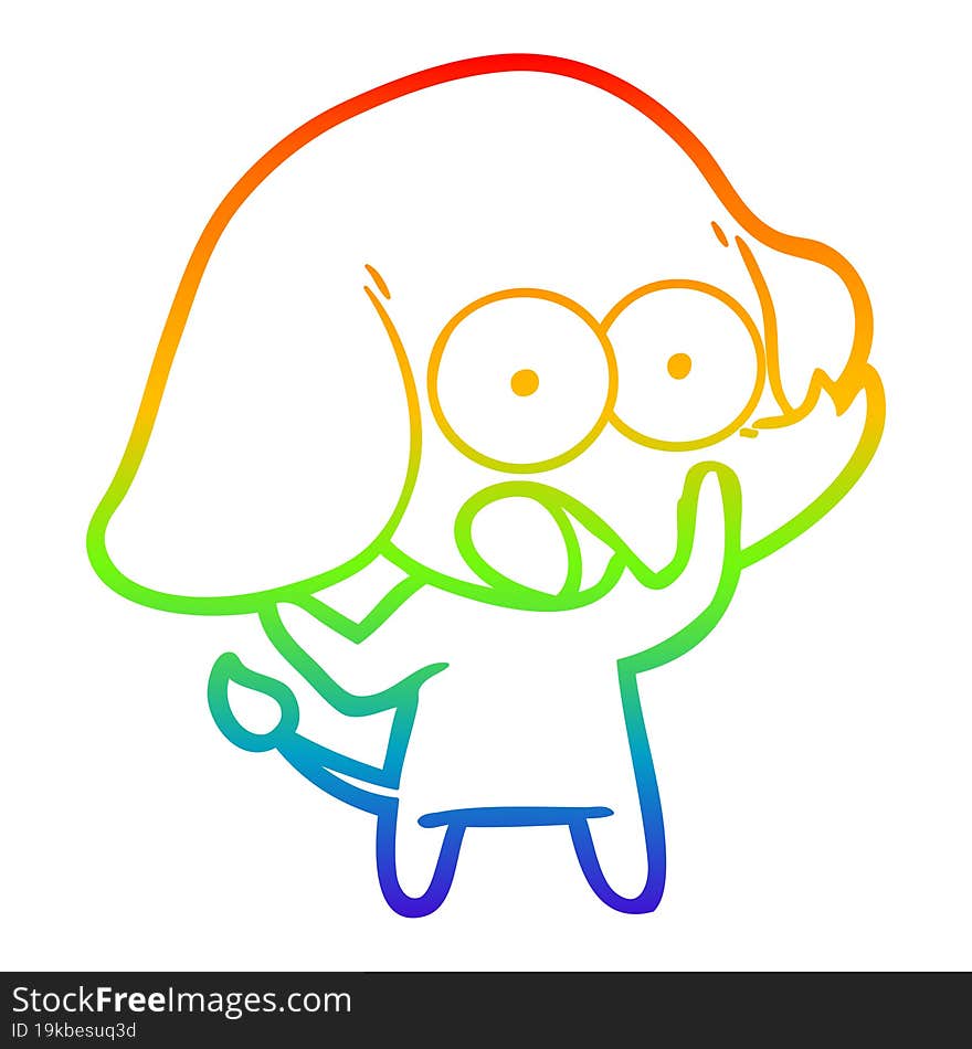 Rainbow Gradient Line Drawing Cute Cartoon Elephant