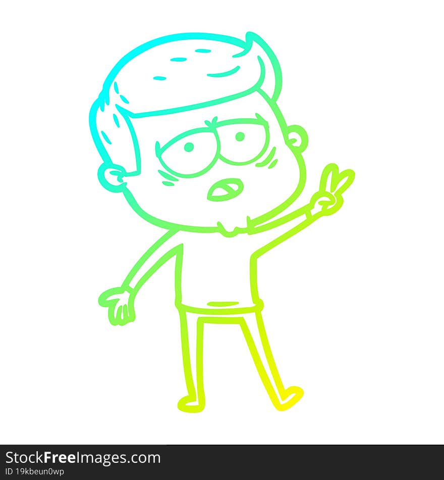 cold gradient line drawing of a cartoon tired man