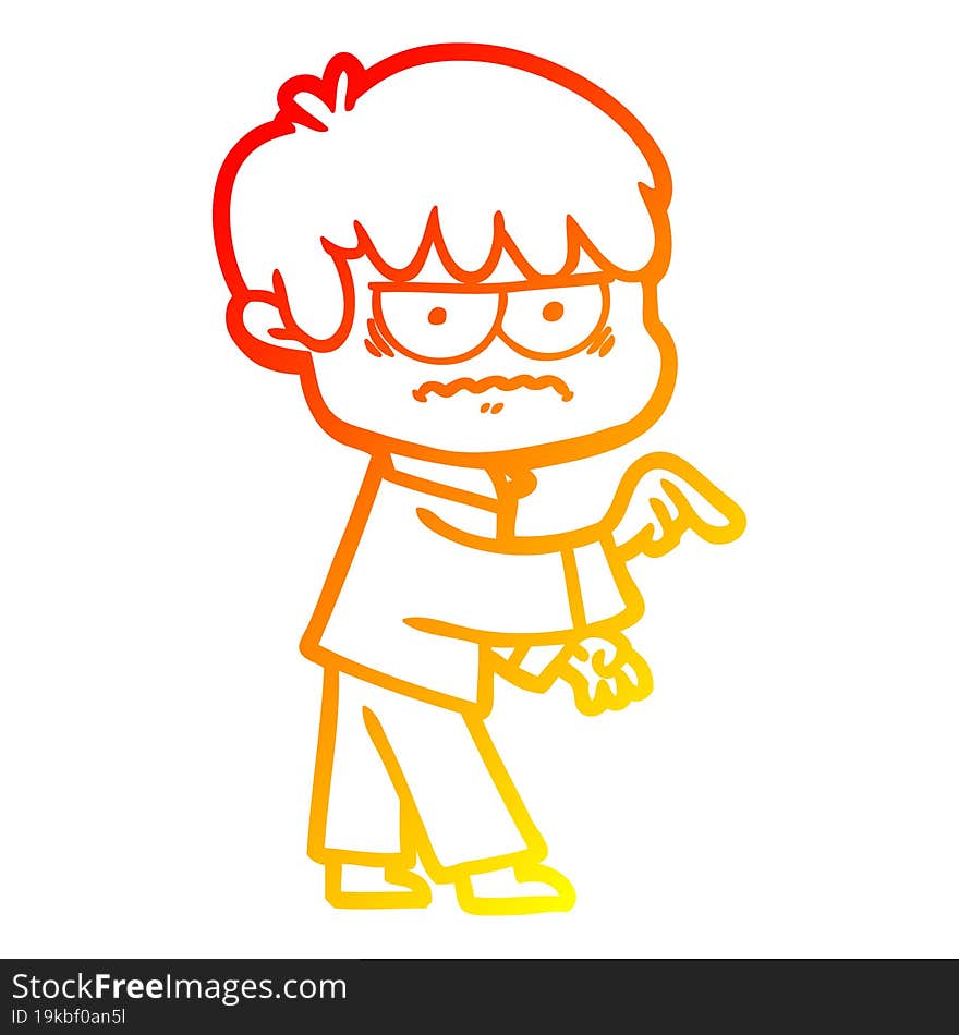 warm gradient line drawing annoyed cartoon boy