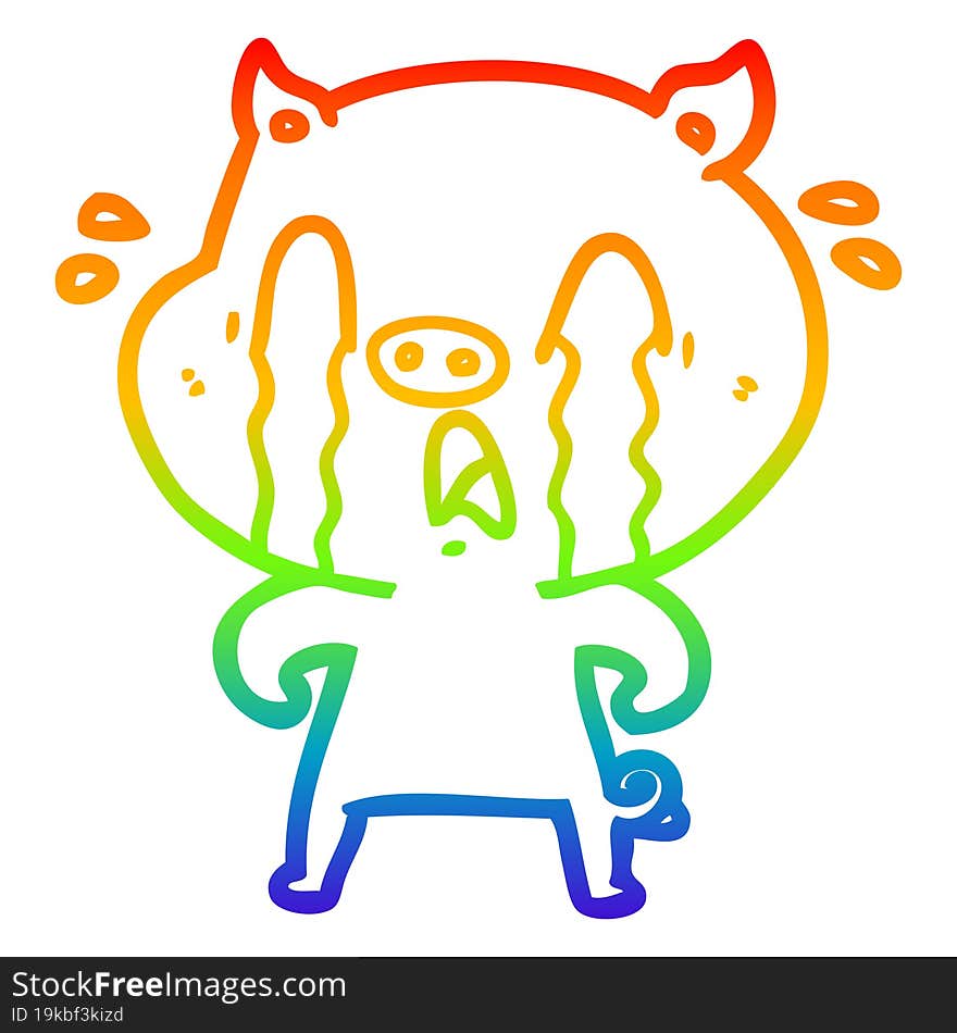 Rainbow Gradient Line Drawing Crying Pig Cartoon